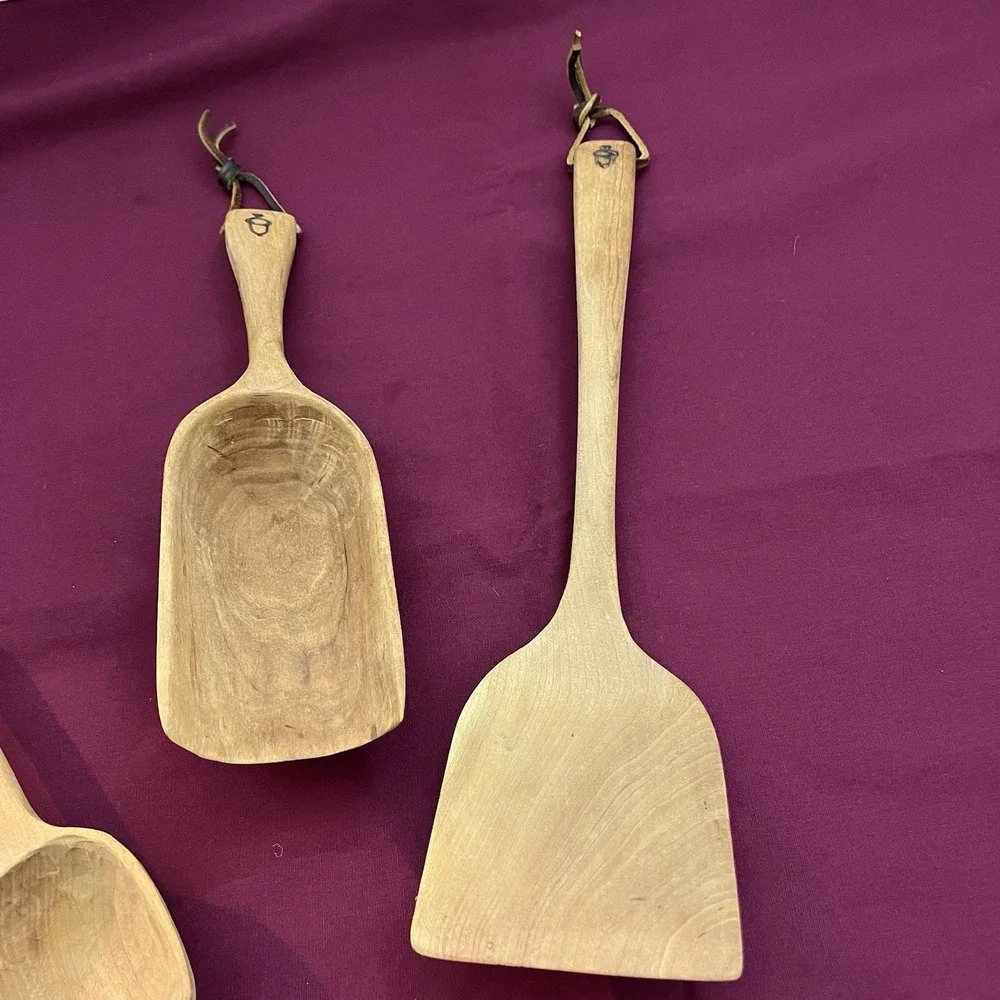 Set Of 3 Vtg Wooden Handmade Scoop Rustic Farmhouse Nuts Oats Kitchen Wall Decor